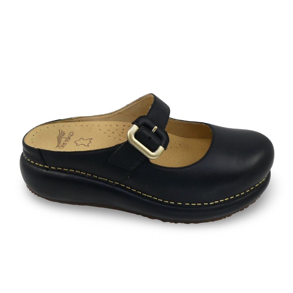 Dansko Kimberly Women's 8 Black Leather Platform Clog Mule Mary Jane Strap EU 38